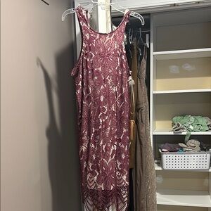 Elegant Lace Overlay Dress in Burgundy